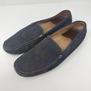 Robert Graham Mens Navy Leather Skull Paisley Driving Loafers RG5366S Size 10